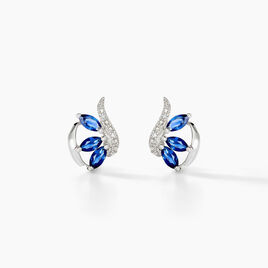 Femme Saphir bleu oreille Hoop Boucles d/'oreille or blanc rempli Mariage Bijoux